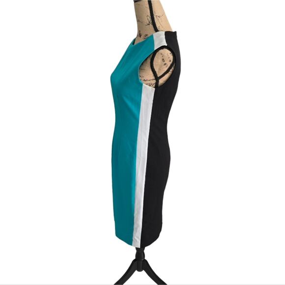 Calvin Klein Black white and Aqua Color Block Sheath Dress Size 2 - Picture 2 of 7